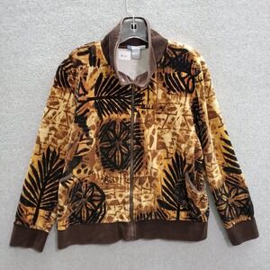Half Moon Bay Women Jacket XL Brown Velour Full Zip‎ Mock Neck Tribal